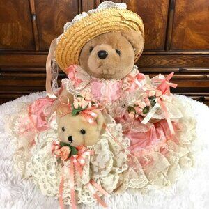 Vintage Bearly People Victorian Finely Dressed Mother and Daughter Bear Set